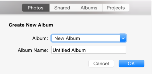 Create New Album dialog