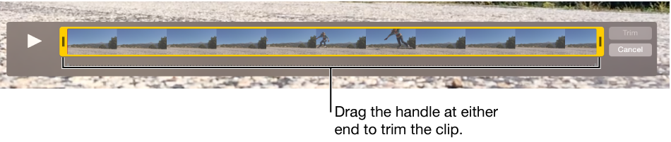 Yellow trim handles in a video clip