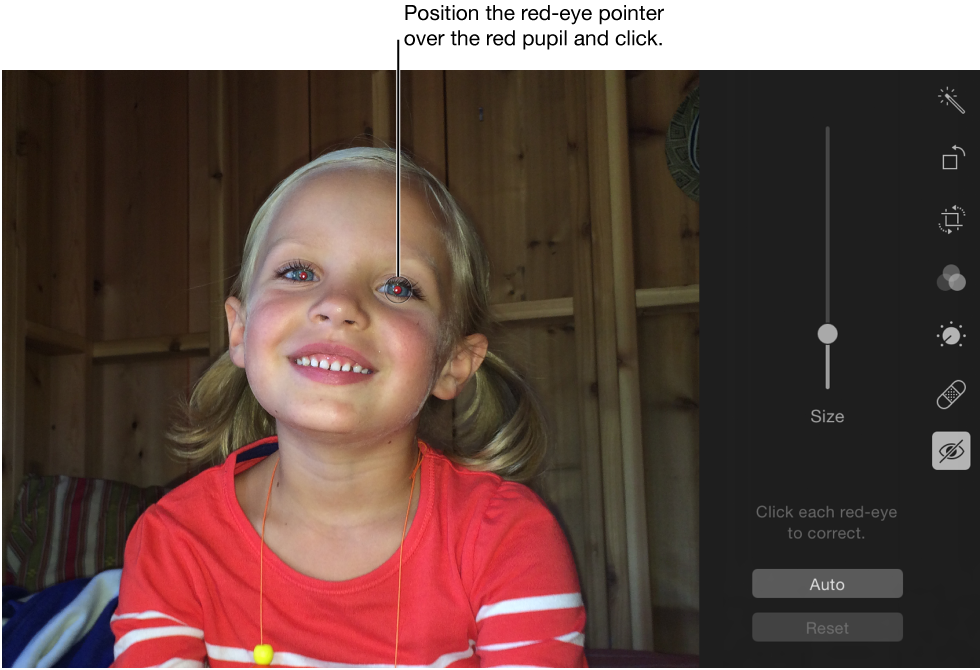 Red-eye pointer placed over a red pupil