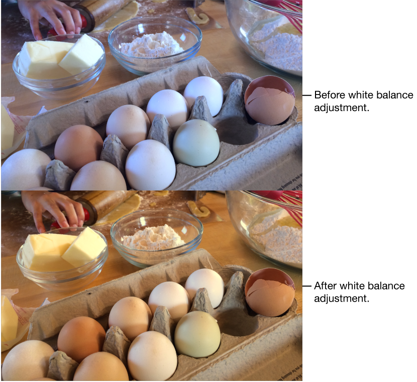 Photo before and after white balance adjustment