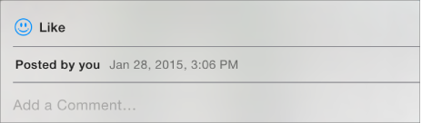 Window showing the like and comment options for a shared photo