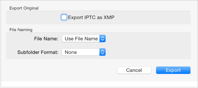 Export Original dialog showing export options