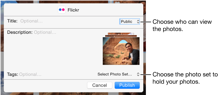 Flickr sharing dialog