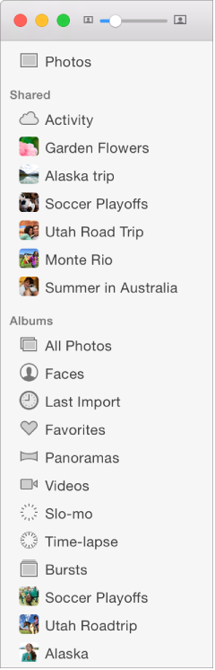 Sidebar of Photos window