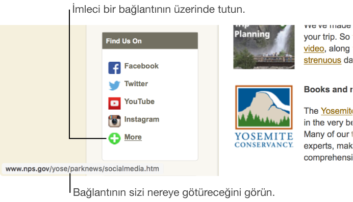 Bağlantı URL'si pencerenin alt kısmındaki durum çubuğunda gösterilecek şekilde, bir web sayfasındaki bir bağlantının üzerinde duran imleç