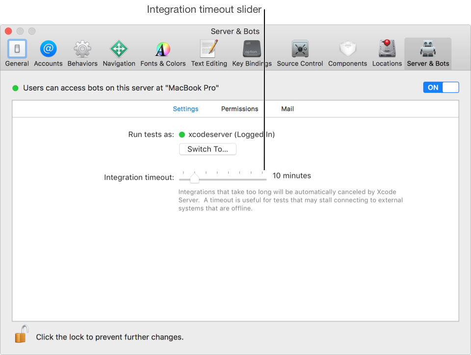 A screenshot showing the Settings panel of the Server & Bots preferences pane.